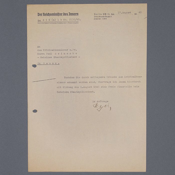 DMI49 17 August 1940 dated letter signed by Reinhard Heydrich — image 2