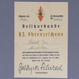 JHG5 Award certificate for the Golden HJ Honor Badge