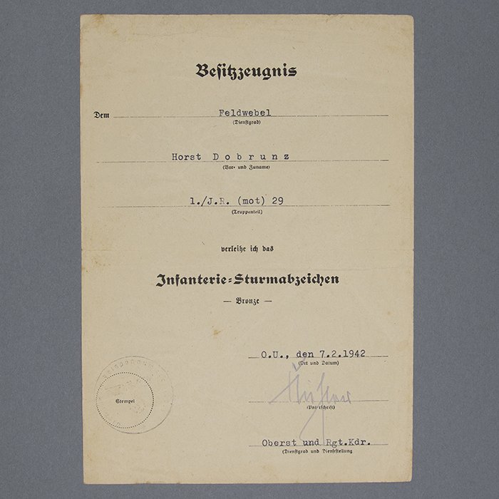 FER7 Comprehensive document grouping including DKiG, Nahkampfspange and TDB for Heer Panzergrenadier Oberleutnant who served in Poland, France, Russia (Stalingrad), Italy, France and Germany — image 23