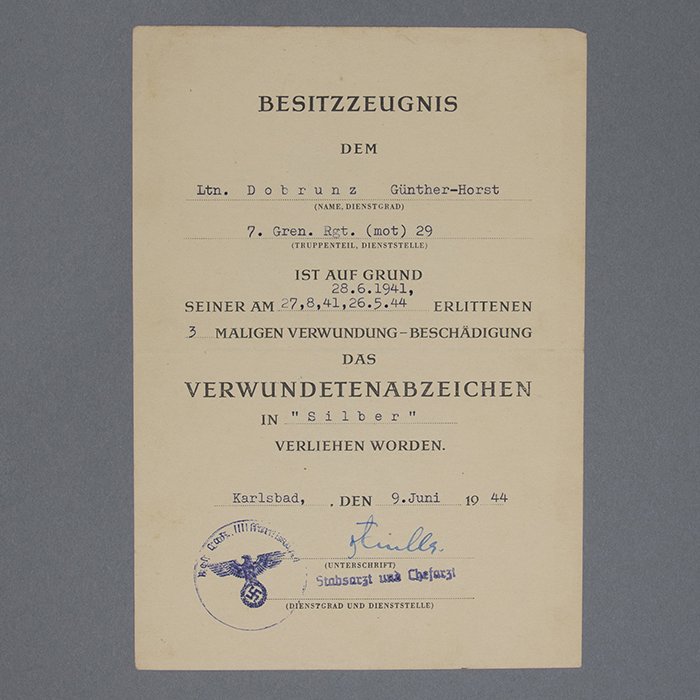 FER7 Comprehensive document grouping including DKiG, Nahkampfspange and TDB for Heer Panzergrenadier Oberleutnant who served in Poland, France, Russia (Stalingrad), Italy, France and Germany — image 26