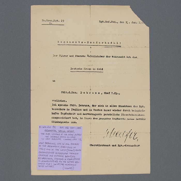 FER7 Comprehensive document grouping including DKiG, Nahkampfspange and TDB for Heer Panzergrenadier Oberleutnant who served in Poland, France, Russia (Stalingrad), Italy, France and Germany — image 29