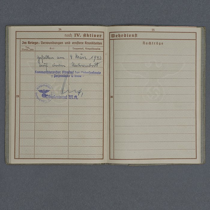 SH35 Wehrpass for a Kriegsmarine Maschinengefreiter lost on U-633 — image 14