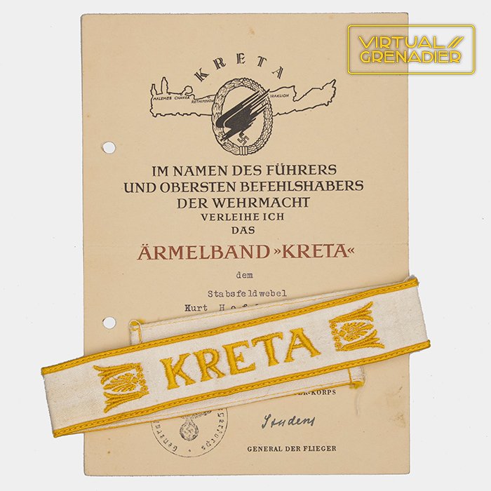 HES244 Kreta award document with sleeveband for a Luftwaffe Stabsfeldwebel from 3./Sturm-Regt. — image 2