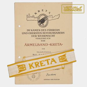 HES244 Kreta award document with sleeveband for a Luftwaffe Stabsfeldwebel …