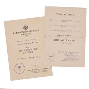 TID8 Extremely rare document grouping to SS-Rottenführer Hans-Jochen Schumann serving …