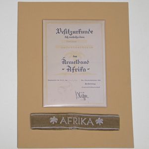 TDA6 Framed formal award document for Afrika campaign sleeve band …