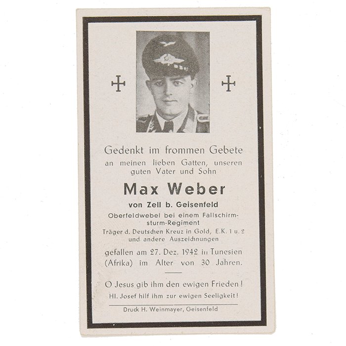 AHJ70 Death notice for a Luftwaffe Feldwebel from a Fallschirm-sturm-Regiment — image 2