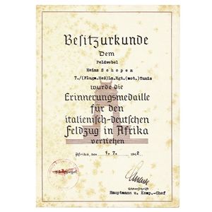 BSA23 Award document for the Italo-German Campaign Medal