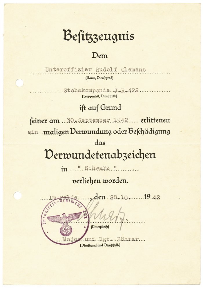 RRA4 Set of seven award documents for a Heer Unteroffizier in St.Kp. /Gren.Rgt.422, 126th Inf. Div. — image 4