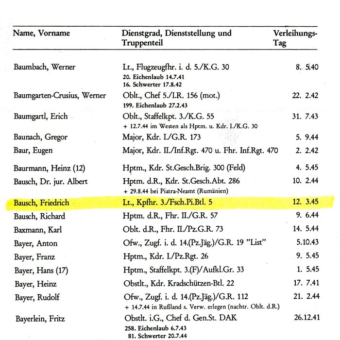 CHA4 Preliminary Ritterkreuz award document for Leutnant Friedrich Bausch, of 3./Fsch.Pi.Btl. 5 — image 6