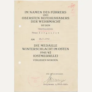 MCA23 Ostmedaille document for Fallschirmjäger Oberfeldwebel