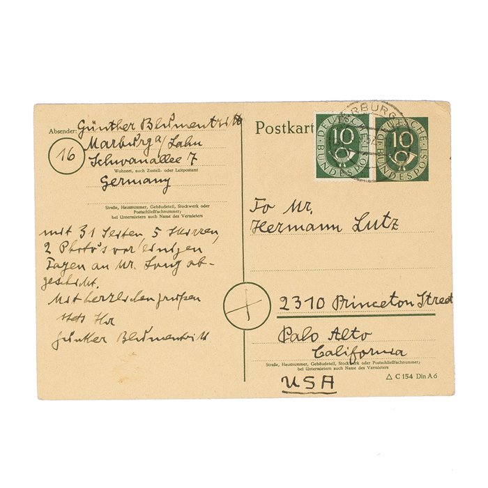 SAF41 Handwritten 1951 dated postcard from Günther Blumentritt — image 2