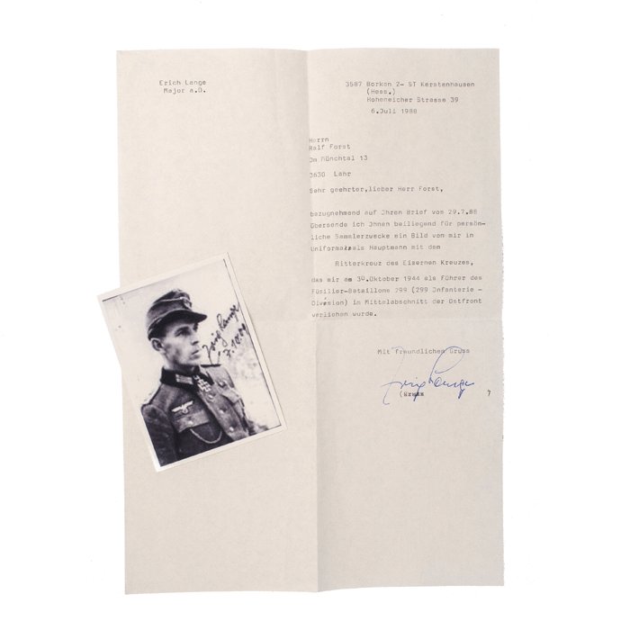 SAF29 Letter and photo from Heer Ritterkreuzträger Lange to a German collector — image 2