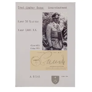 SAF24 Autograph of Heer Schwerterträger Generalleutnant Ernst-Günther Baade