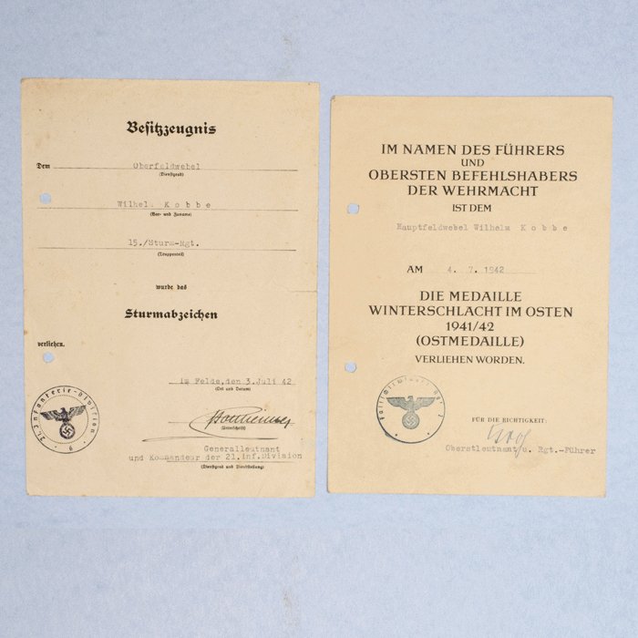 DAM1 Award documents for Sturmabzeichen and Ostmedaille for an NCO in an FJ Sturm-Rgt. — image 2