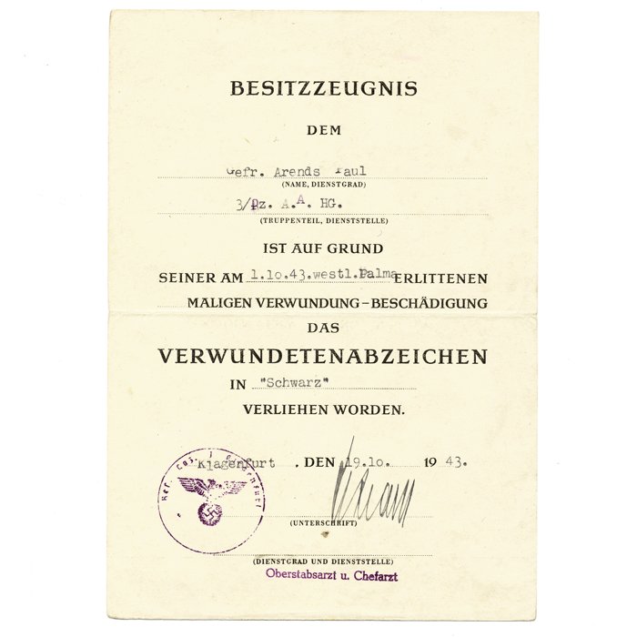 DAM3 Pair of award documents for EKII and Black wound badge plus letter and capture paper for a member of Fsch.Panzerdiv.H.G. that fought at Nijmegen — image 3