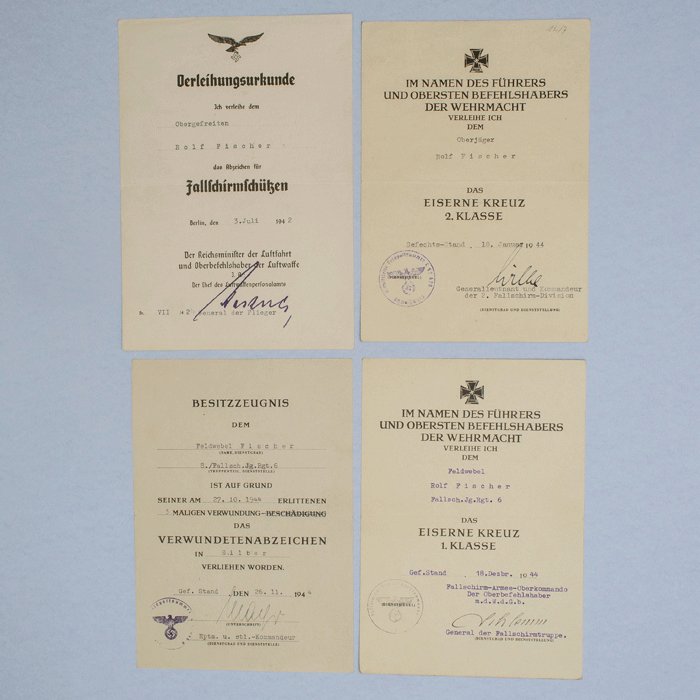 DAM4 Set of four award documents, Fallschirmschützenschein, EKII, EKI and Silver wound badge for an NCO member of Fallsch.Jg.Rgt. 6 — image 2