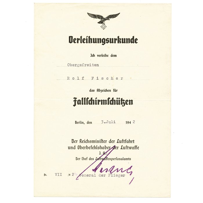 DAM4 Set of four award documents, Fallschirmschützenschein, EKII, EKI and Silver wound badge for an NCO member of Fallsch.Jg.Rgt. 6 — image 3