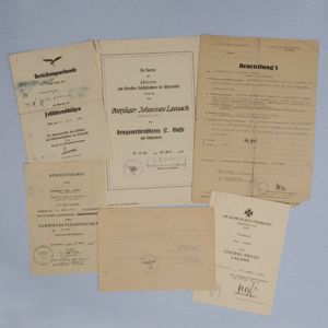 DAM5 Group of four award documents, Fallschirmschützenschein, KVK2, Silver Wound …