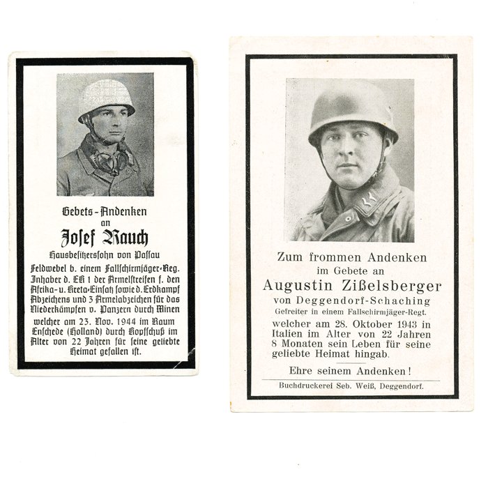 DAM7 Two Fallschirmjäger death cards, killed in Holland and at Cassino — image 2
