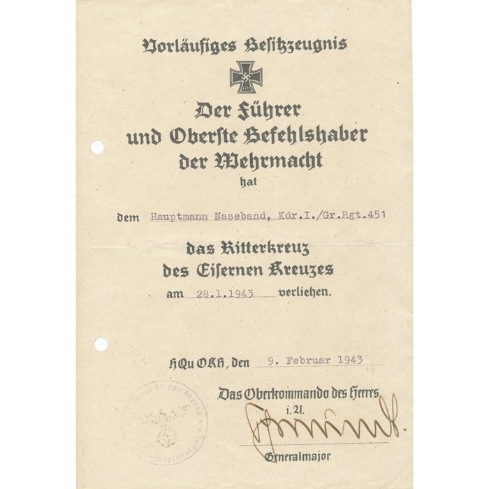 JOA1 Knights Cross document grouping for Heer Infanterie Major Werner Naseband — image 4