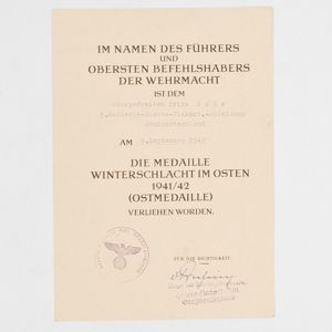 SPA74 Ostmedaille award document for a Heer Obergefreiter in a …