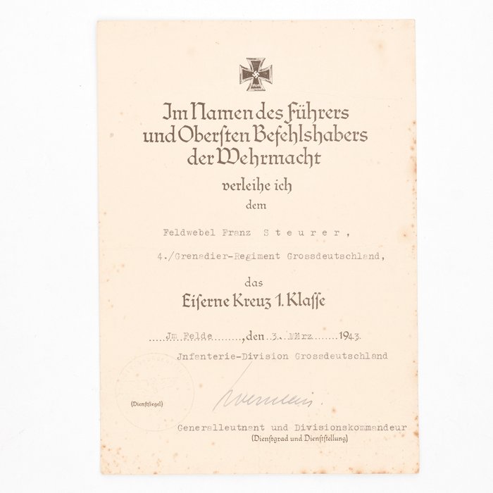 SPA62 Set of four award documents, EKII, Ostmedaille, EKI and Verwundetenabzeichen in Silver for Heer Großdeutschland Feldwebel — image 3