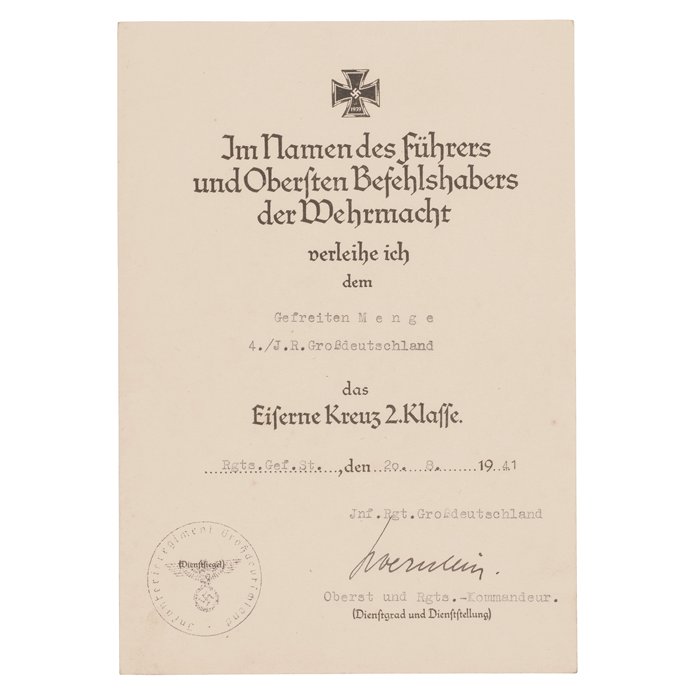 SPA67 Set of award documents for EKII and Infanterie Sturmabzeichen for Heer Großdeutschland Unteroffizier — image 2