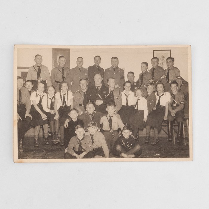 WAC27 Photo postcard of HJ members with leaders — image 2