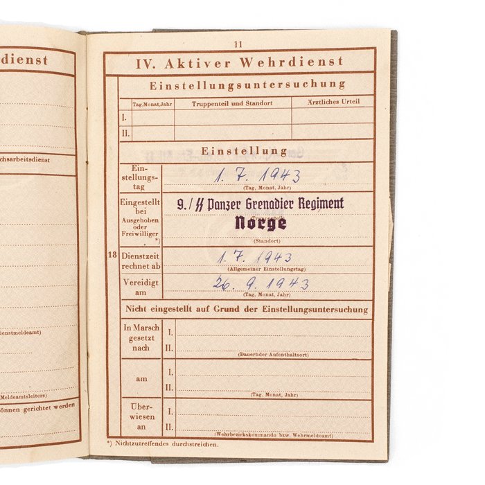 SJA57 Wehrpass with uniform photo for member of Waffen-SS Panzer Grenadier Regiment Norge — image 6