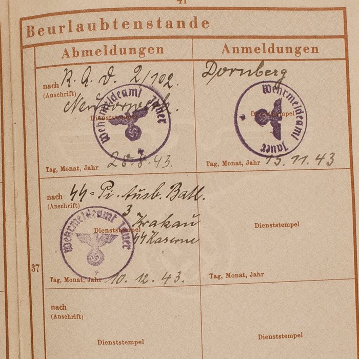 SJA58 Wehrpass with cover for a youthful member of Waffen-SS Pionier Btl. and then Das Reich Pz.Rgt. Stabskp. — image 9