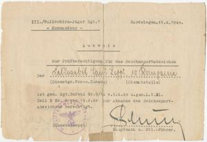 MCA25 Document for the Reichssportabzeichen signed by Fallschirmjäger Eichenlaubträger Alfred …