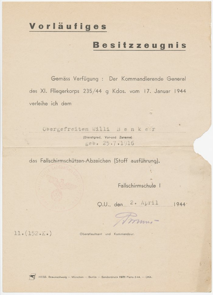 MCA22 Pair of documents to Fallschirmjäger Obergefreiter — image 2