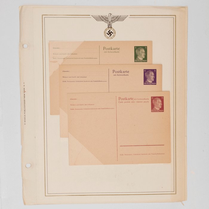 WAC17 Three mounted double postcards with Hitler head postage — image 2