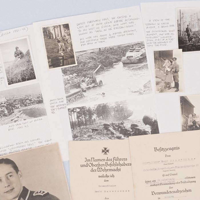 TAP3 Large set including Soldbuch, award documents, original front photos and battle damaged Erkennungsmarke for Heer Panzerjäger Oberfeldwebel — image 3