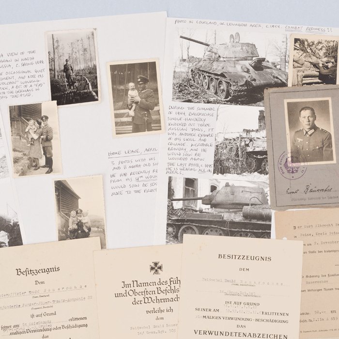 TAP3 Large set including Soldbuch, award documents, original front photos and battle damaged Erkennungsmarke for Heer Panzerjäger Oberfeldwebel — image 4