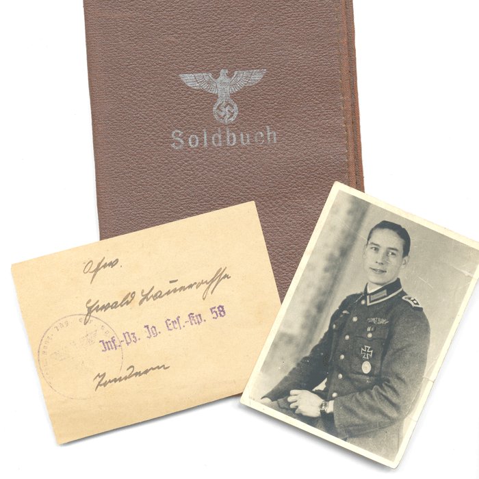 TAP3 Large set including Soldbuch, award documents, original front photos and battle damaged Erkennungsmarke for Heer Panzerjäger Oberfeldwebel — image 7