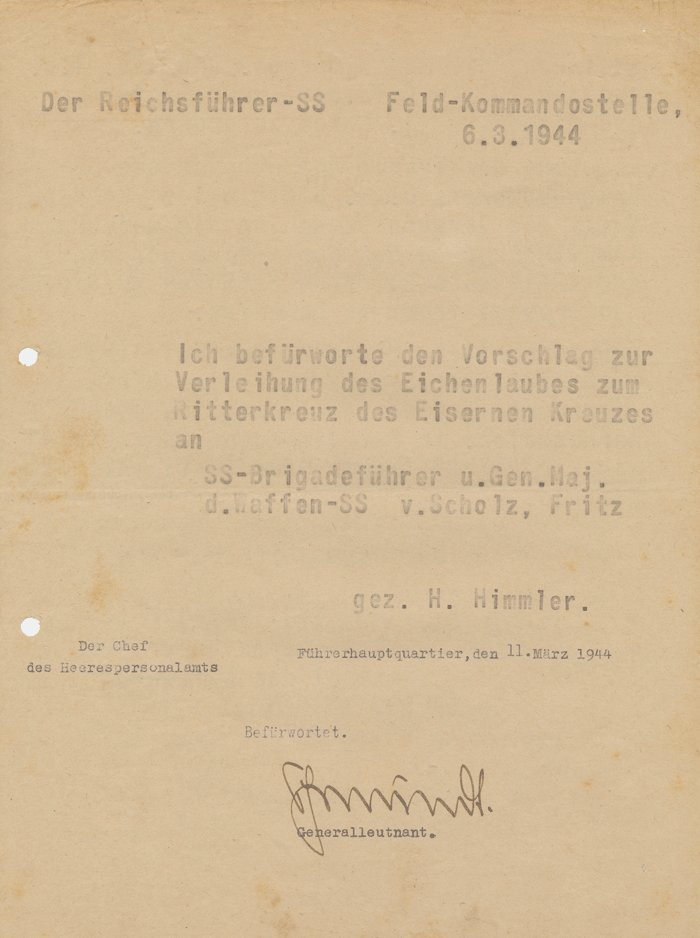 PTA1 Original Eichenlaub Vorschlag and personnel file for SS-Gruppenführer Fritz von Scholz — image 11