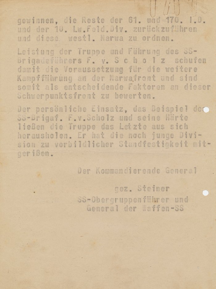 PTA1 Original Eichenlaub Vorschlag and personnel file for SS-Gruppenführer Fritz von Scholz — image 12