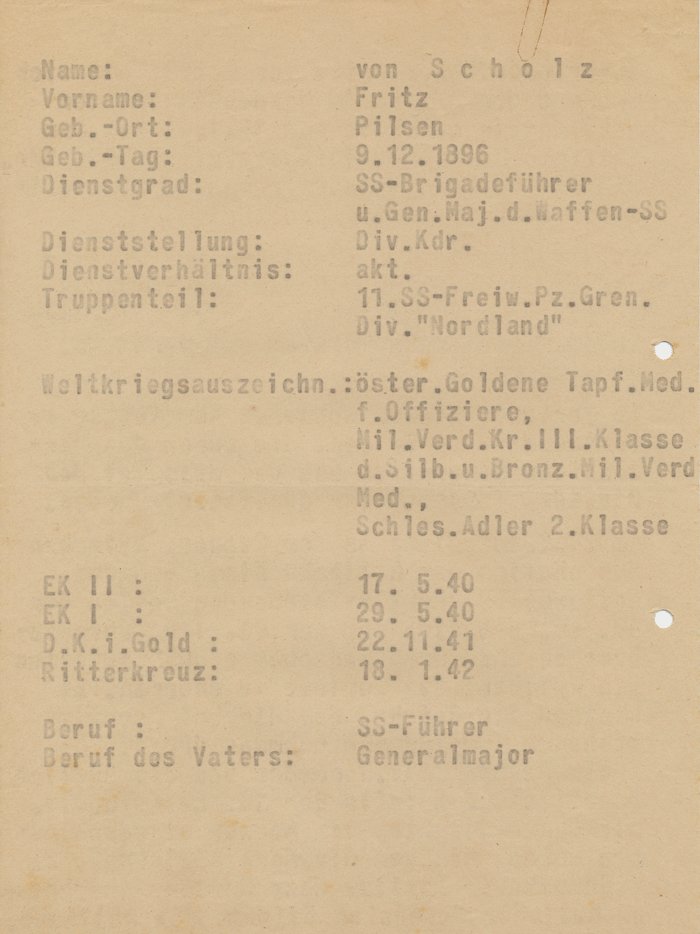 PTA1 Original Eichenlaub Vorschlag and personnel file for SS-Gruppenführer Fritz von Scholz — image 8