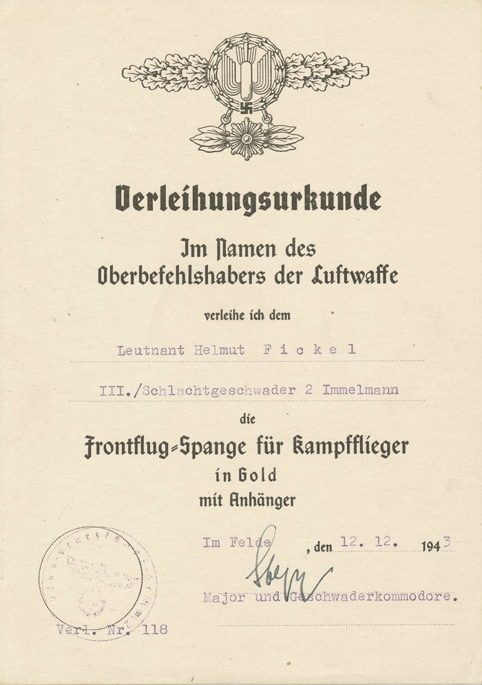 GMA9 Grouping pertaining to Luftwaffe Ritterkreuzträger Leutnant Helmut Fickel — image 12