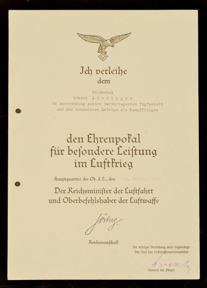 GMA6 Set of documents and photographs related to Luftwaffe Ritterkreuzträger Hauptfeldwebel Eduard Lindinger — image 4