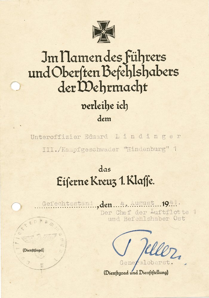 GMA6 Set of documents and photographs related to Luftwaffe Ritterkreuzträger Hauptfeldwebel Eduard Lindinger — image 8