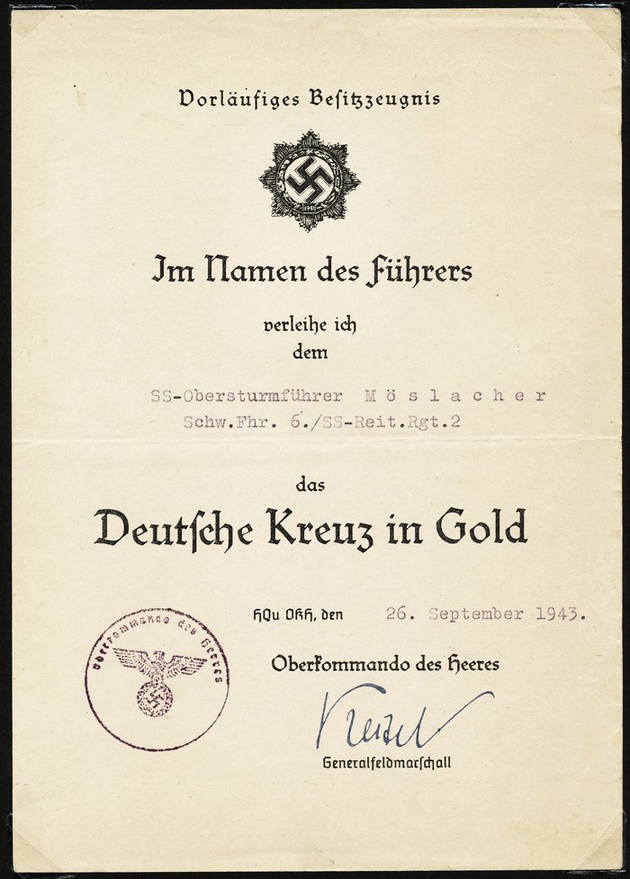 RKA1 Marvelous set of documents relating to Waffen SS Ritterkreuzträger Erhard Mösslacher — image 4