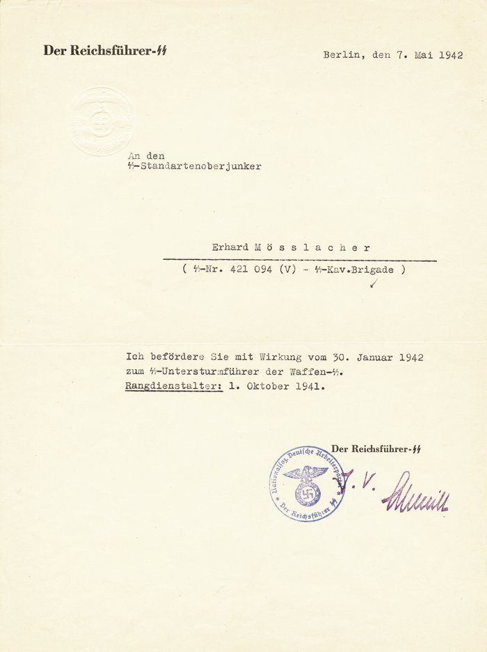RKA1 Marvelous set of documents relating to Waffen SS Ritterkreuzträger Erhard Mösslacher — image 7