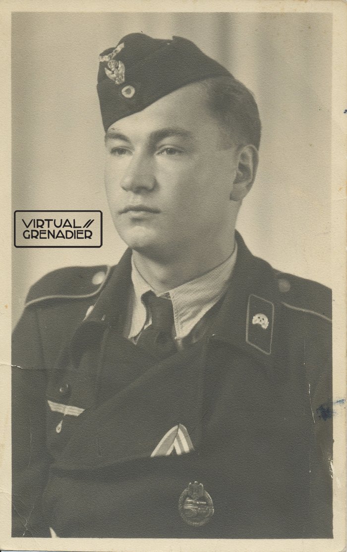 PPS012 Photo of Heer Panzer EM wearing black wrap and overseas cap with Schwedter Adler — image 2