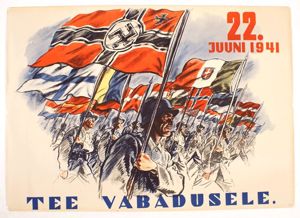 Colorful poster in Estonian language commemorating the anniversary of the …