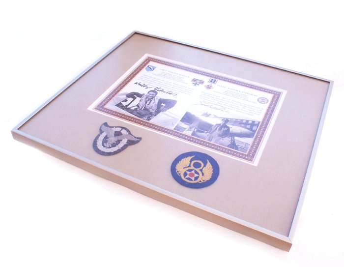 Reversible framed prints detailing air battle between Obl. Walter Schuck and 1st Lt. Joseph Peterburs in April 1945 — image 3