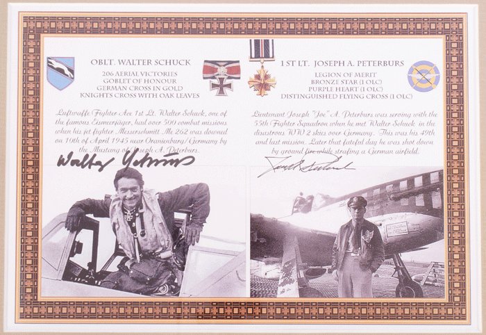 Reversible framed prints detailing air battle between Obl. Walter Schuck and 1st Lt. Joseph Peterburs in April 1945 — image 6
