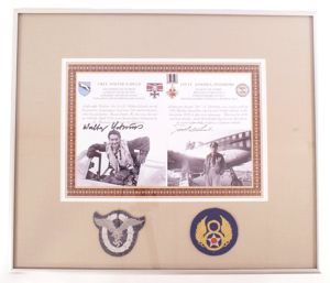 Reversible framed prints detailing air battle between Obl. Walter Schuck …